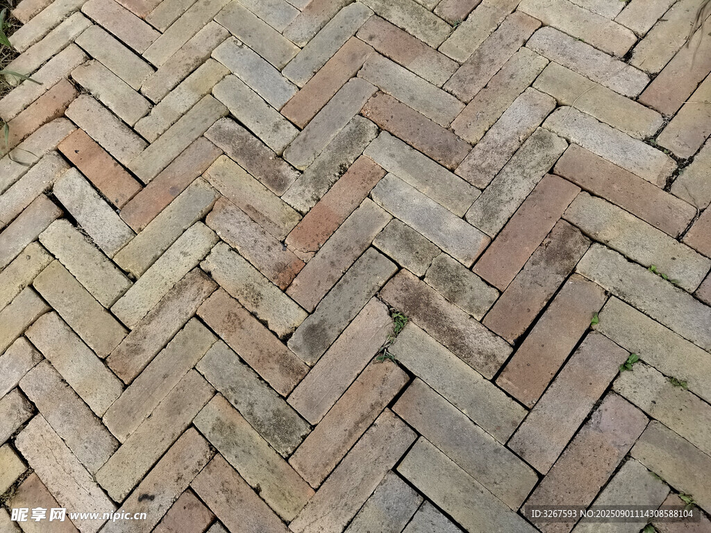 人字形铺砖纹理特写