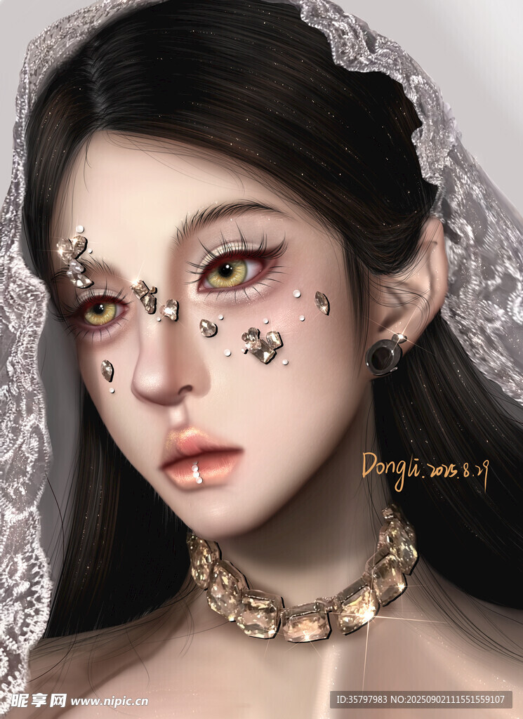 哥特风妆容的神秘女性