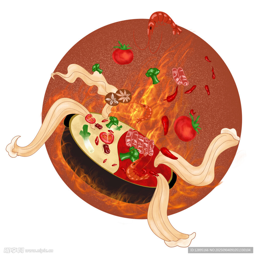 美味火辣意面插画