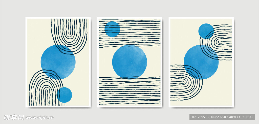 蓝调几何抽象艺术画作