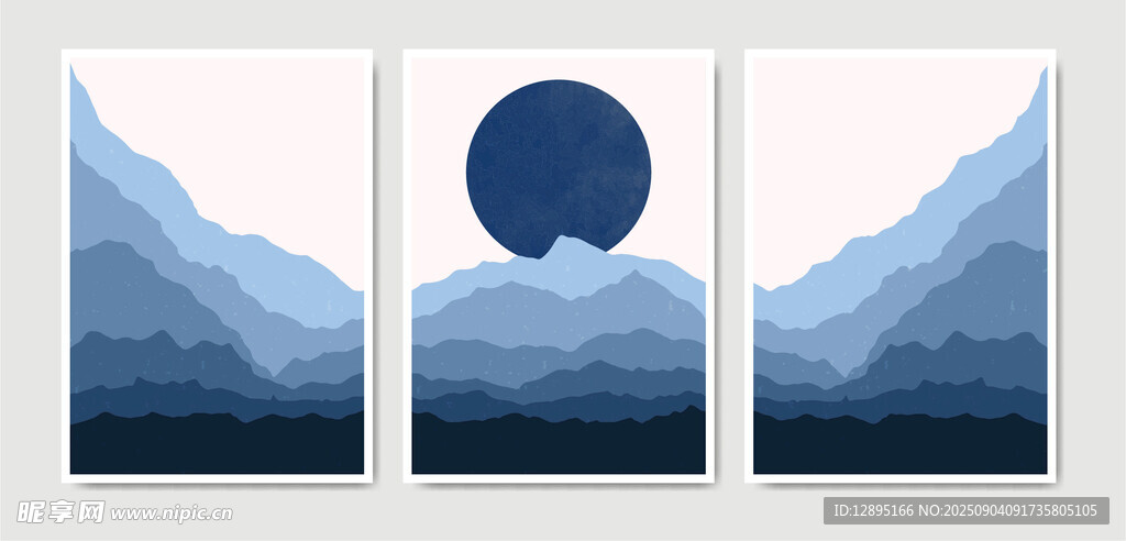 三联水墨山水风景装饰画