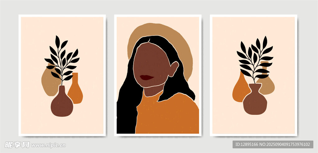 插画中的女性与植物元素