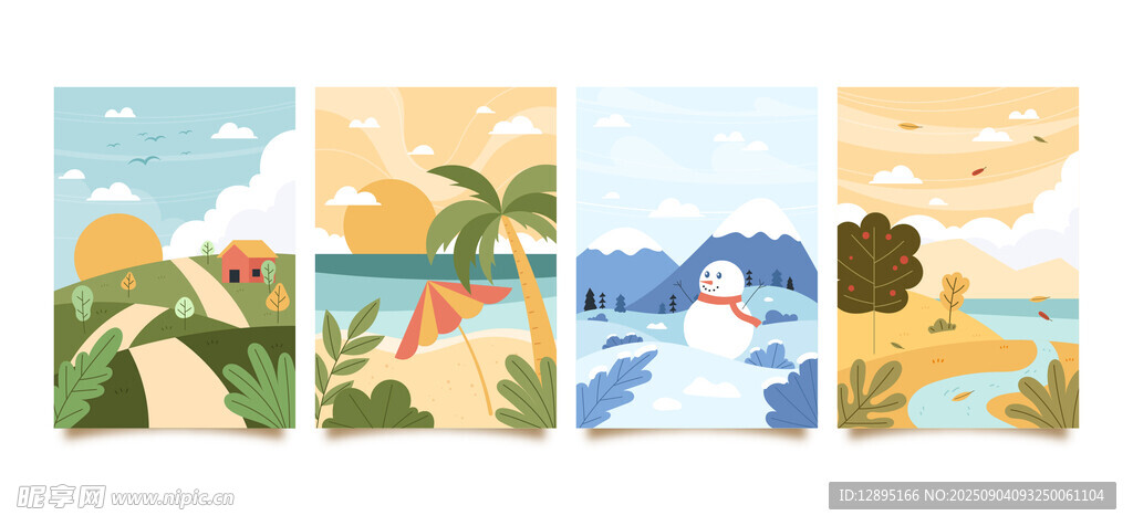 夏日海滨度假插画风景