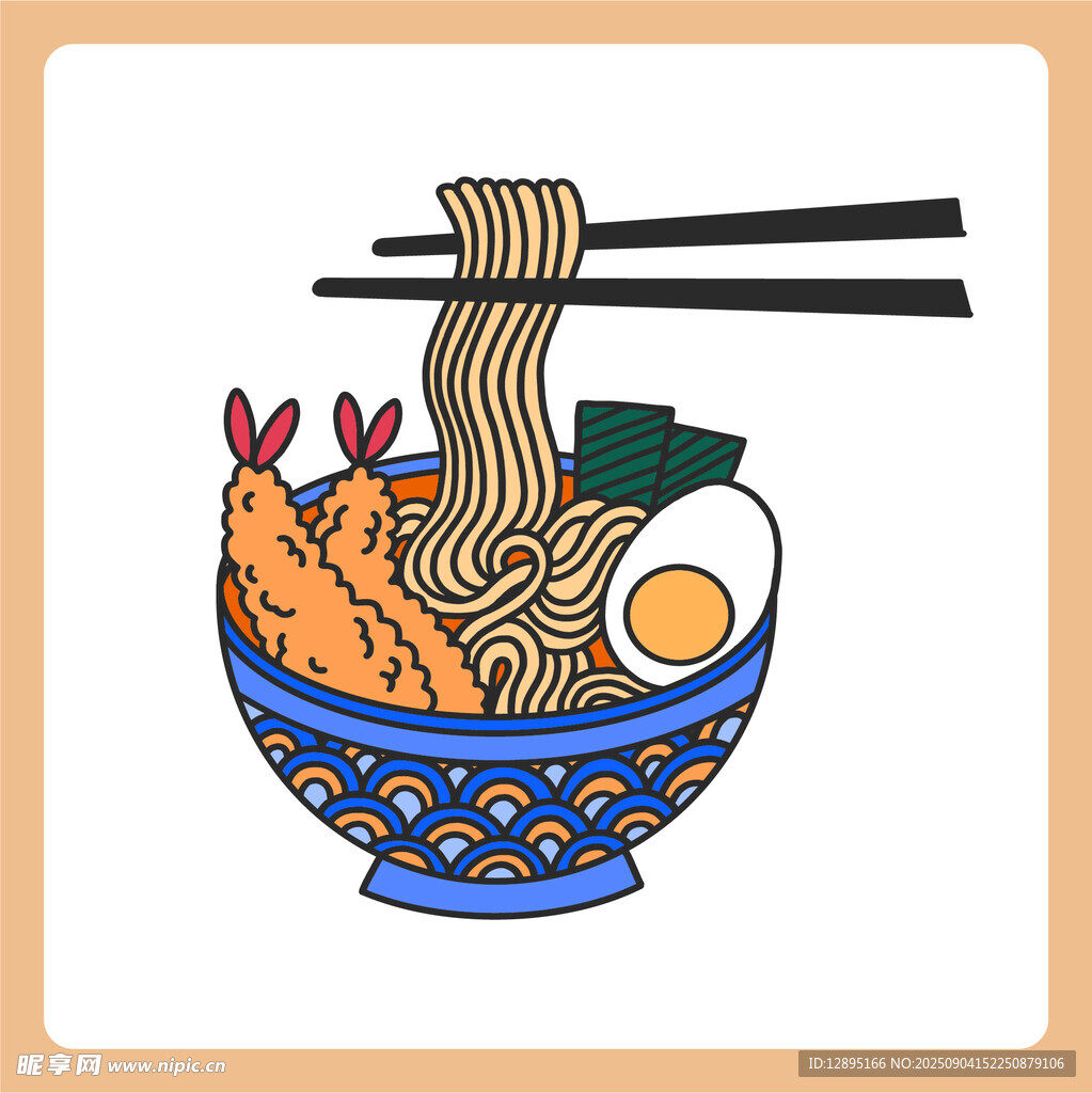 美味海鲜拉面插画