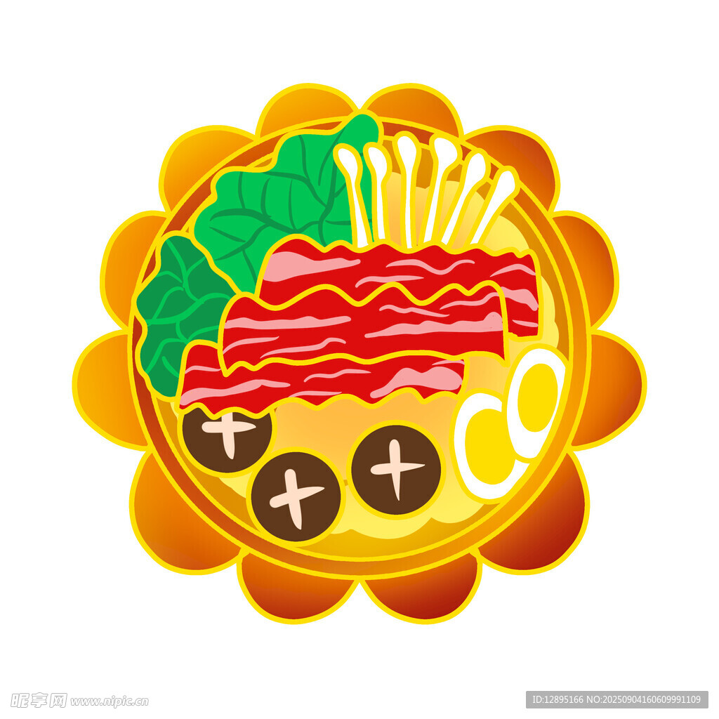 美味丰盛的卡通风格食物拼盘