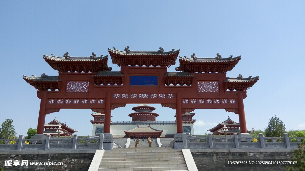 中式红牌坊建筑景观