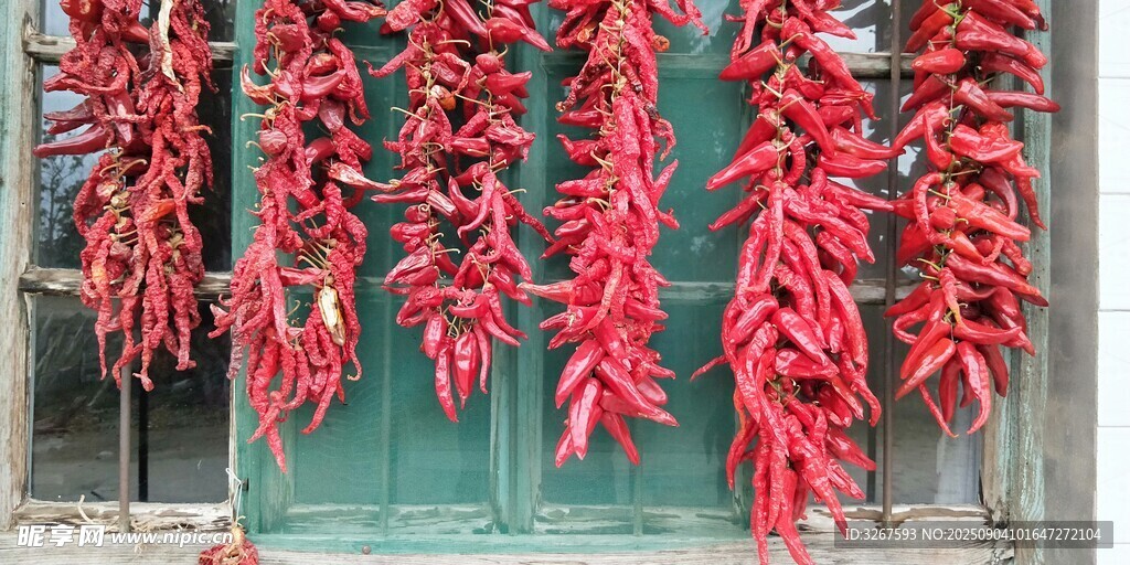 门前悬挂的串串红辣椒