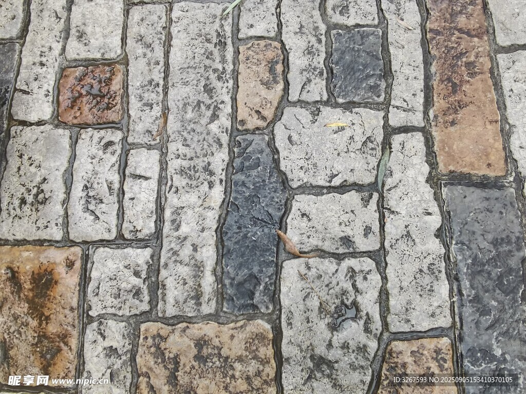 多彩石砖地面纹理特写
