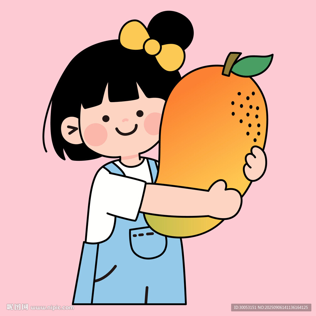 女孩开心抱大芒果