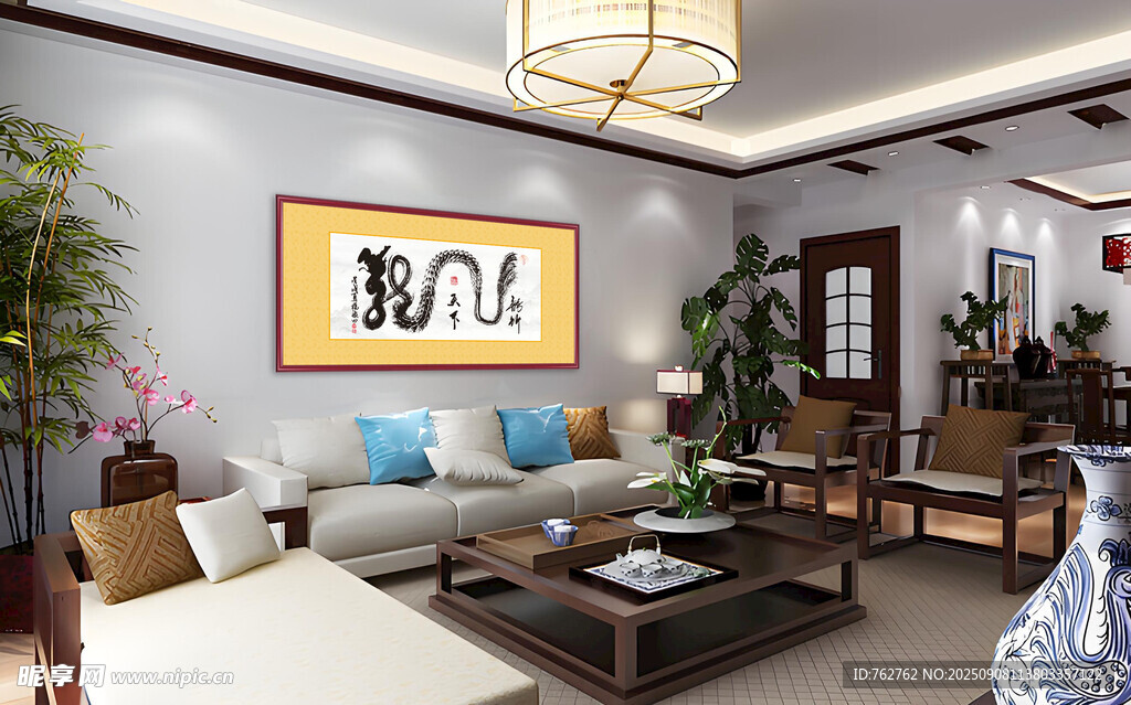 矢量中式书画 龙行天下书画 龙