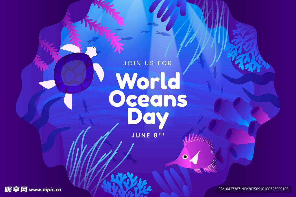 世界海洋日主题绚丽插画