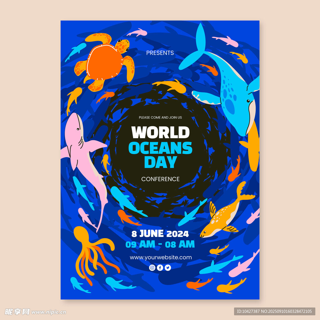 世界海洋日主题插画海报