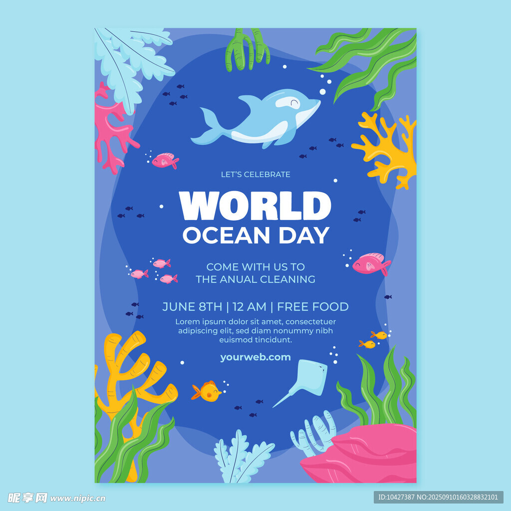 世界海洋日海底插画场景