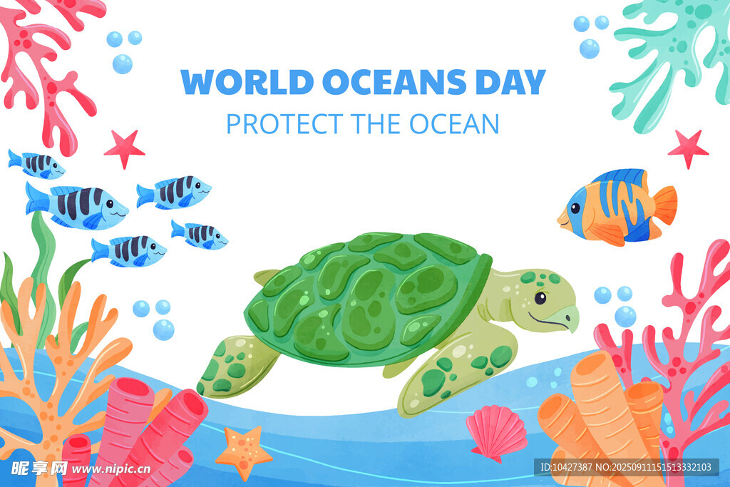 世界海洋日海龟海底场景