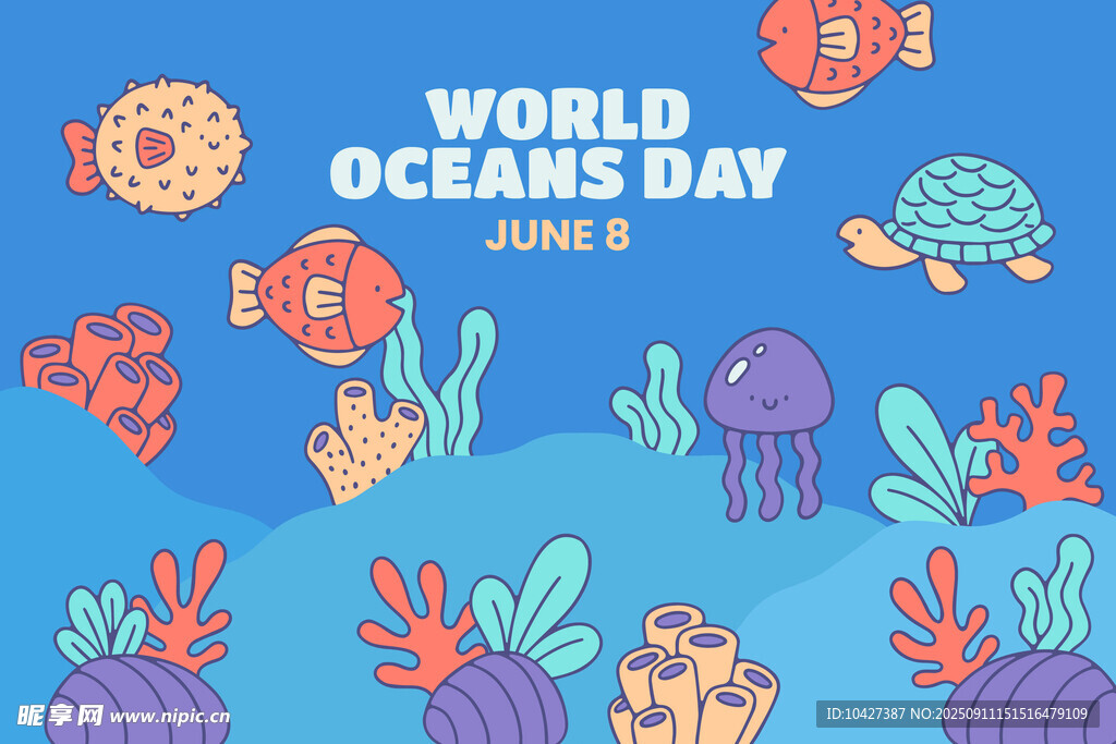 世界海洋日海洋生物插画