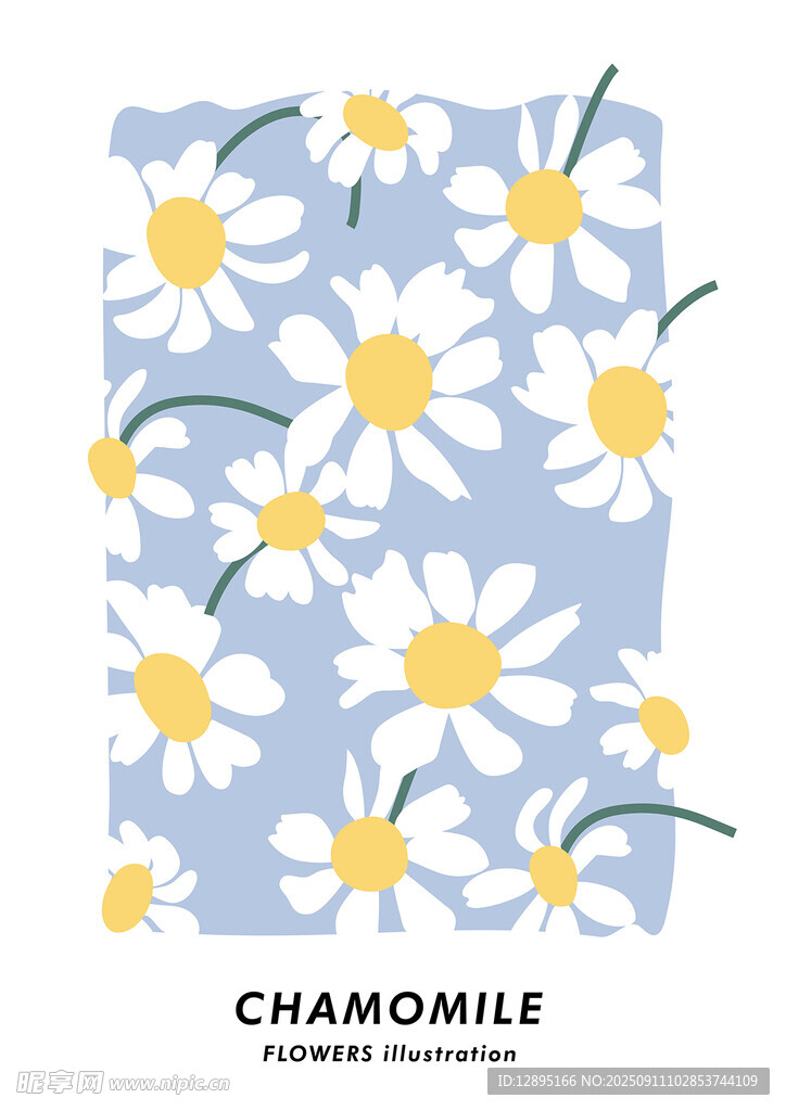 蓝色背景小雏菊图案