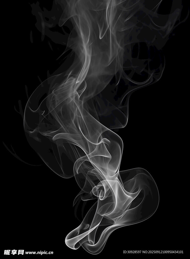 黑色背景中的缭绕白烟雾