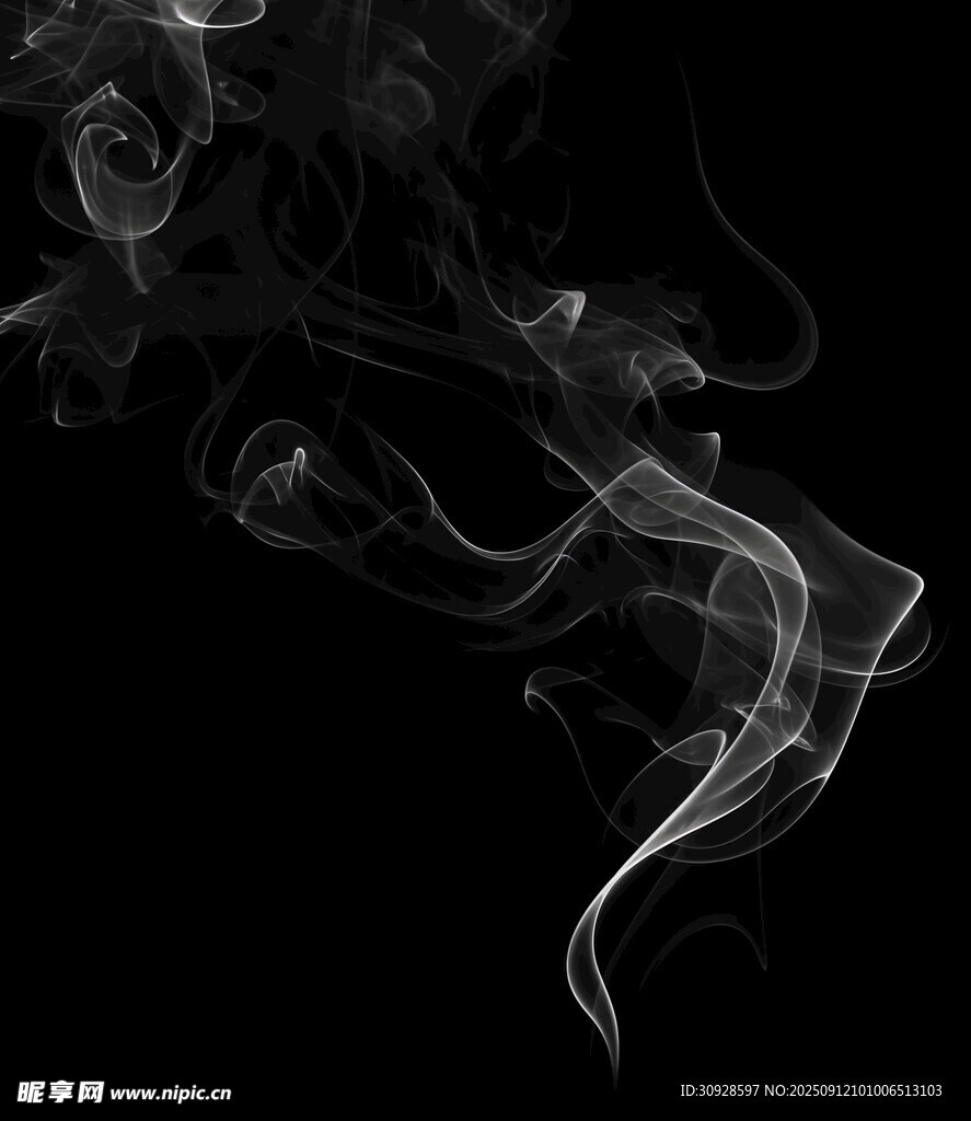 黑色背景上的曼妙白色烟雾