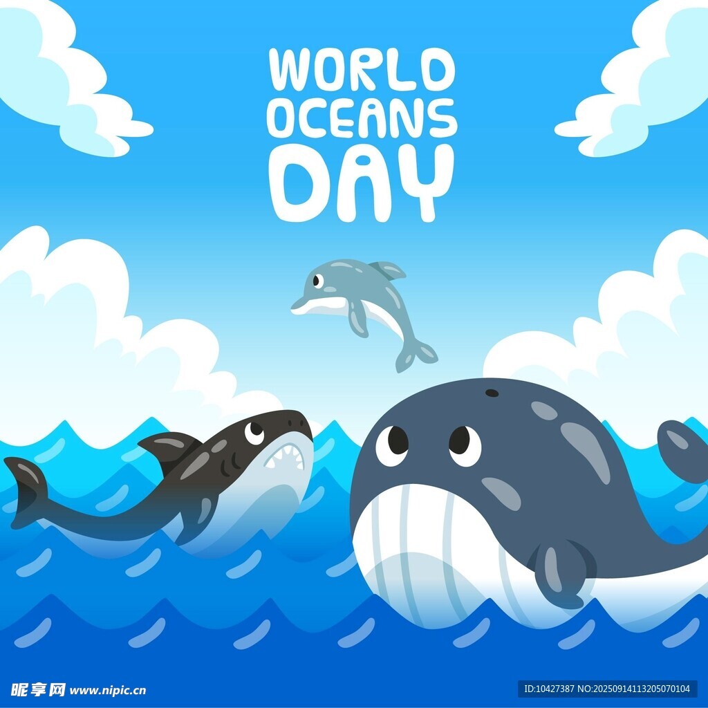 世界海洋日海洋动物插画