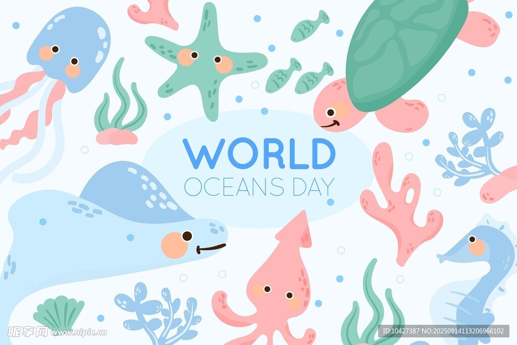 世界海洋日海洋生物插画