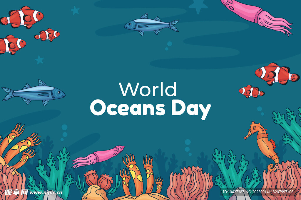 世界海洋日海底欢乐场景