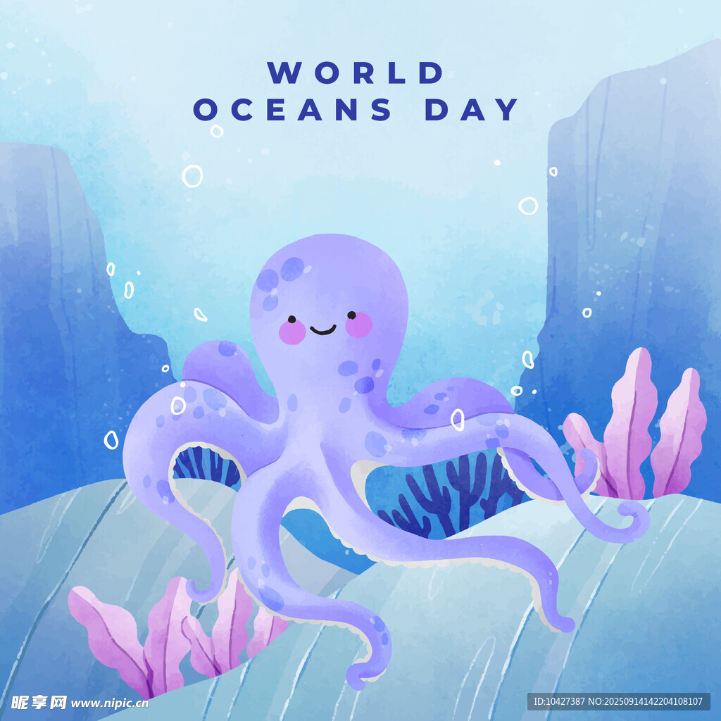 世界海洋日可爱章鱼插画