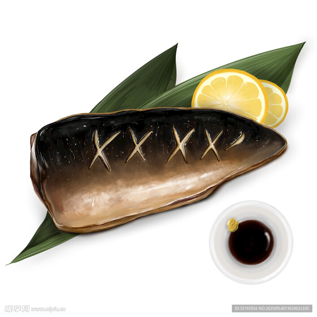 新鲜青花鱼配柠檬与酱油