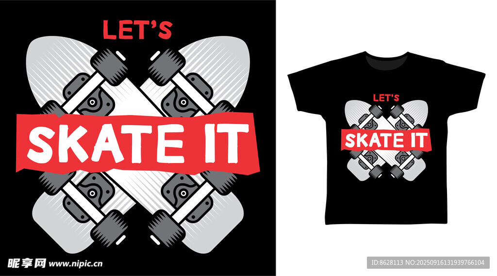 滑板主题酷炫T恤设计