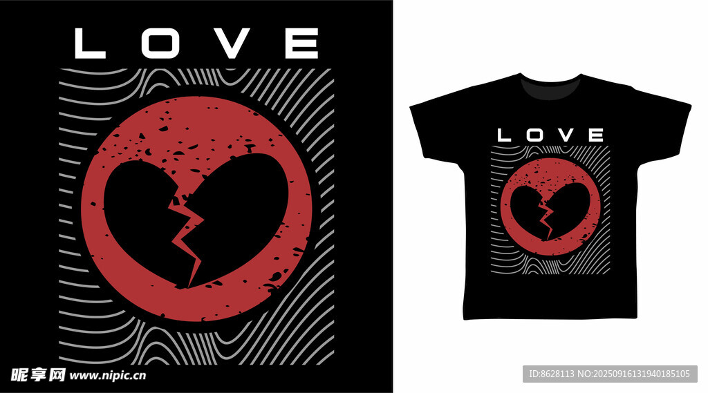 破碎爱心T恤设计图案