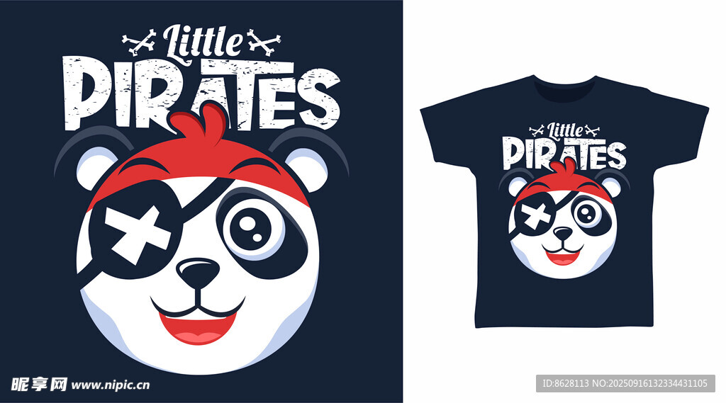熊猫海盗主题T恤设计