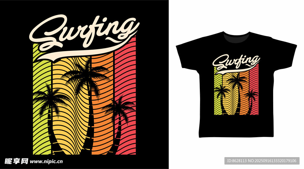 热带风情冲浪主题T恤