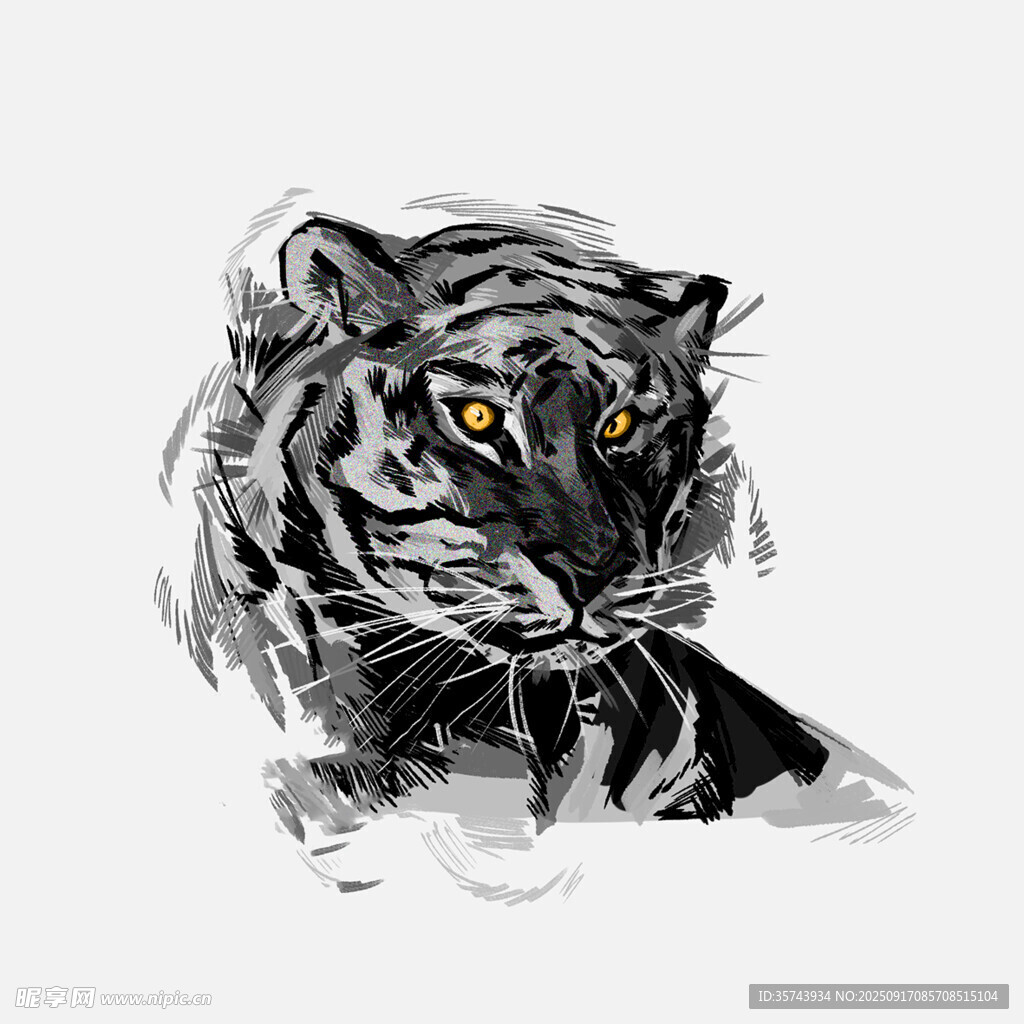水墨风格老虎头像