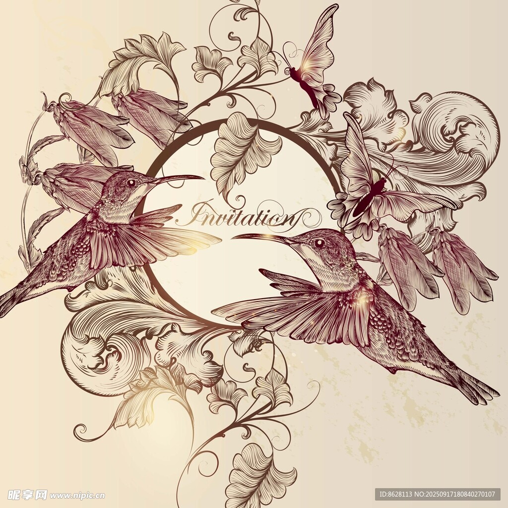 手绘花鸟装饰图案设计