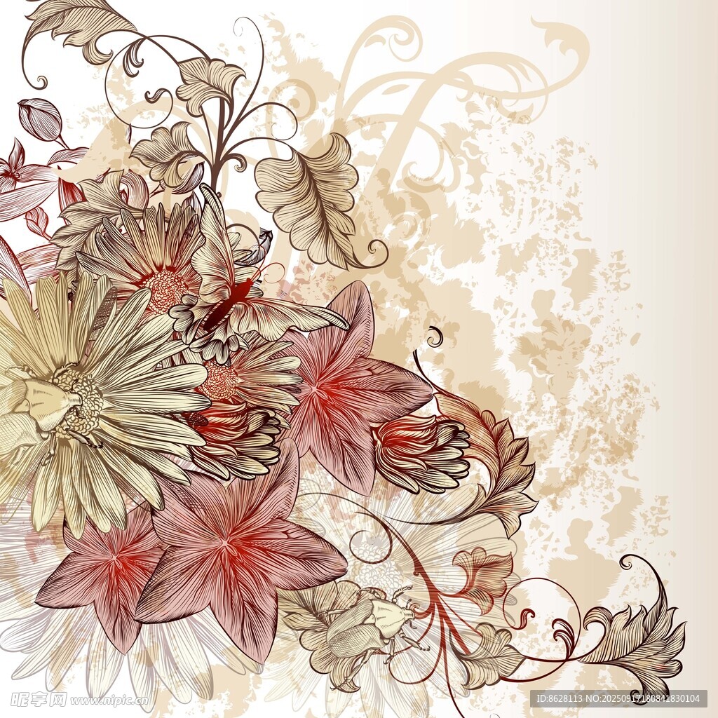 复古花卉装饰图案设计