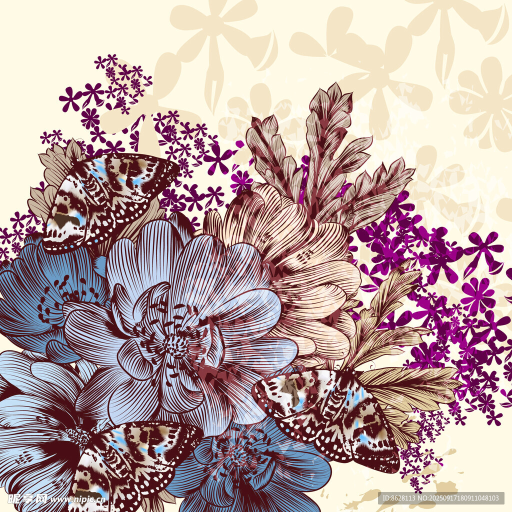 复古花卉插画图案