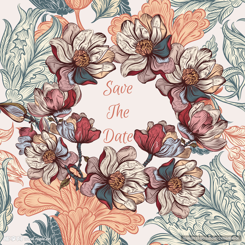 花卉环绕的婚礼请柬