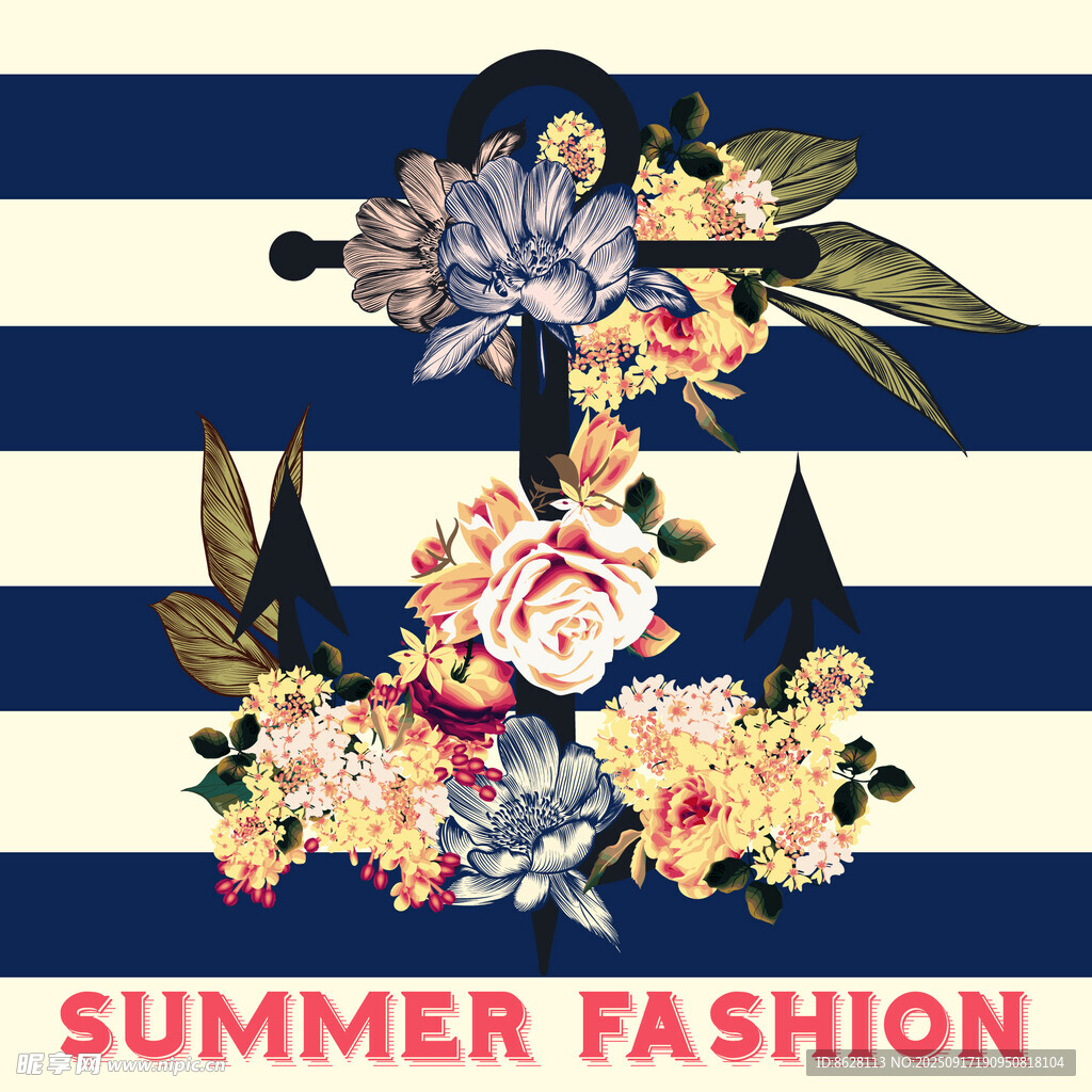 夏日时尚花卉条纹图案