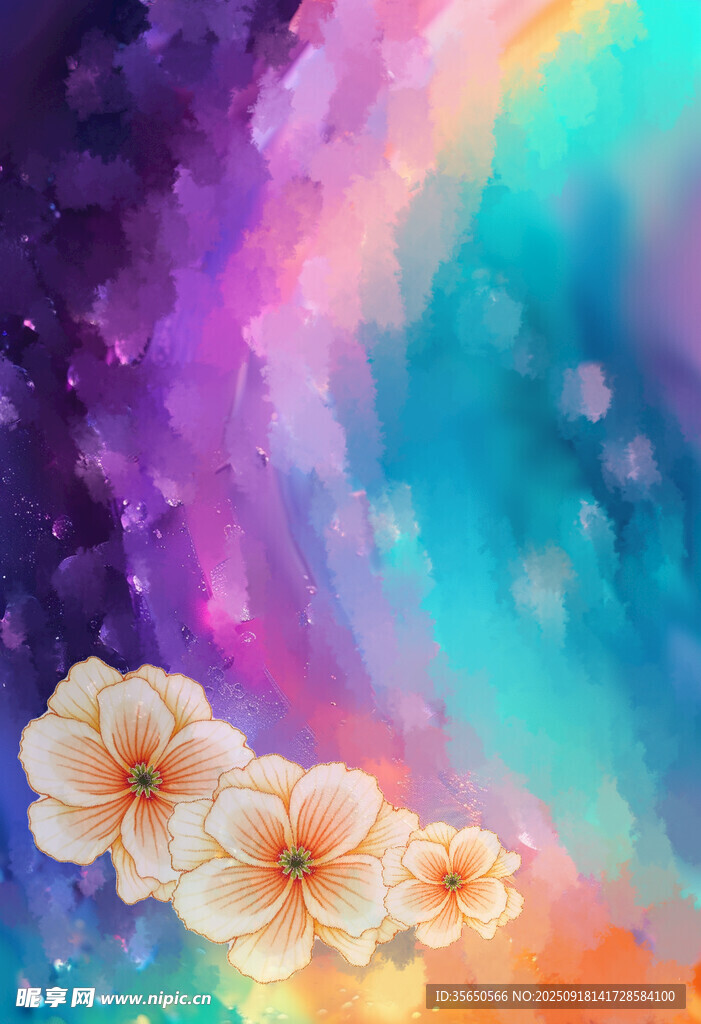 梦幻花卉与绚丽星空背景