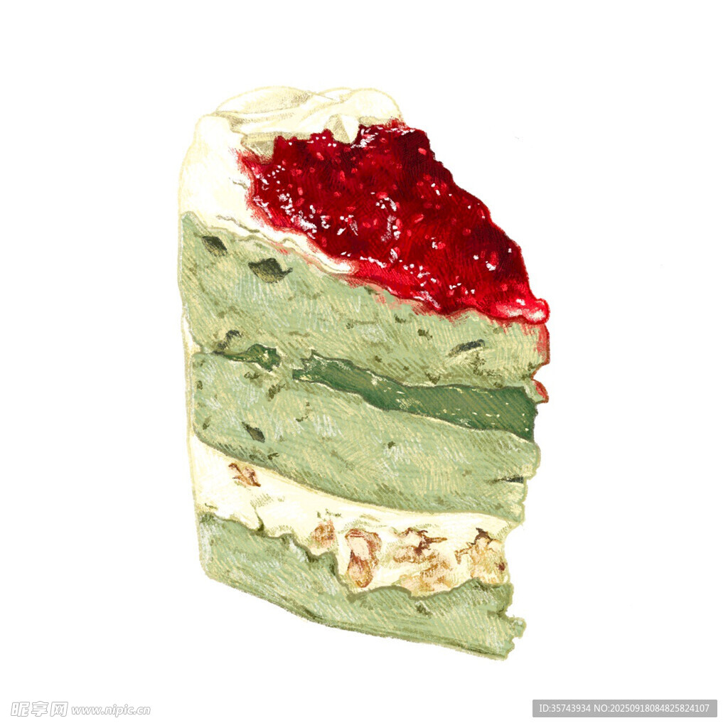 抹茶草莓夹心蛋糕切片