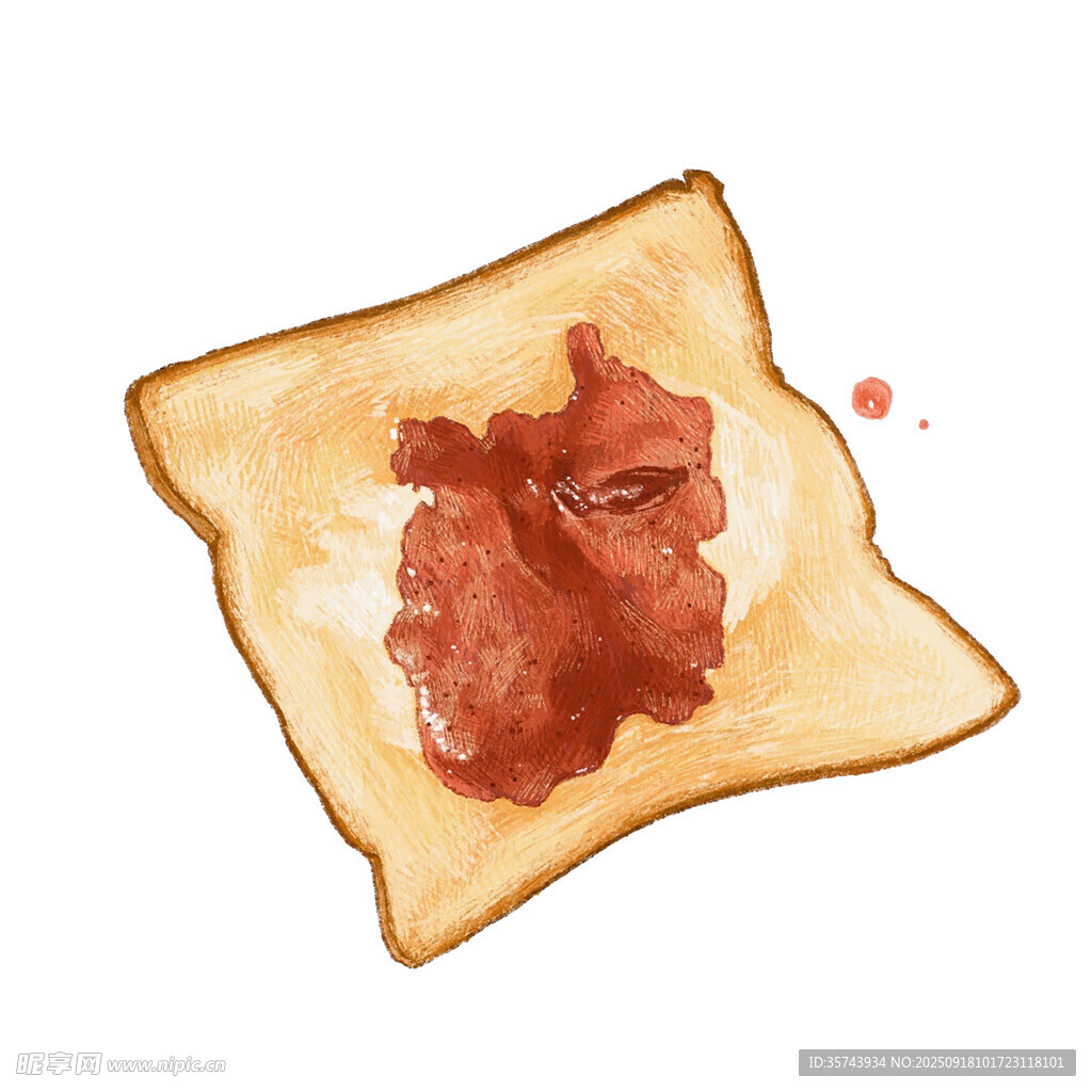 涂有果酱的方形面包片