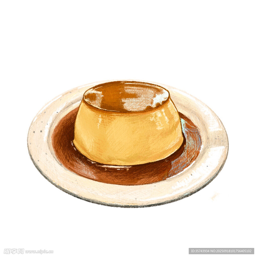 焦糖布丁置于白色盘上