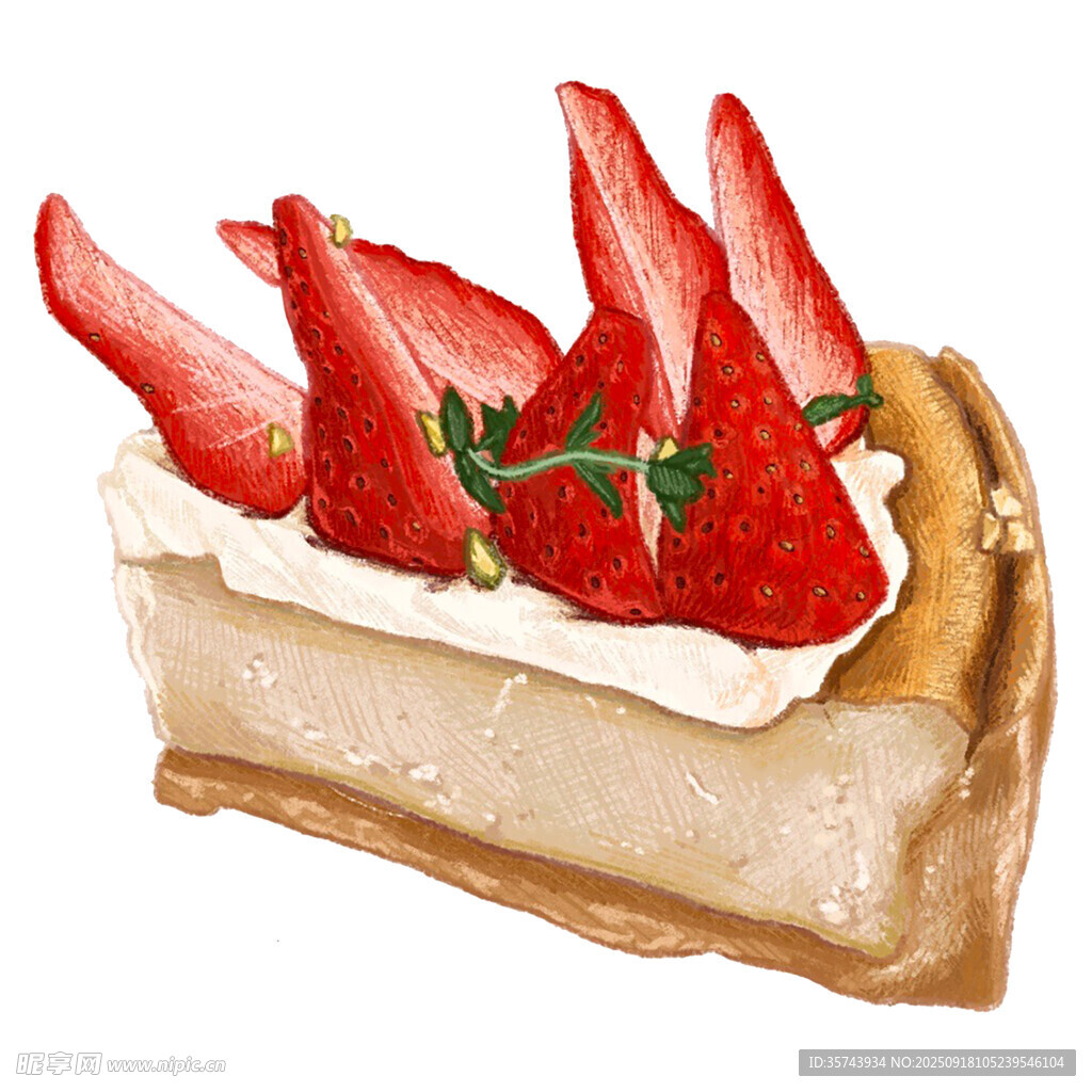 草莓芝士派甜点插画