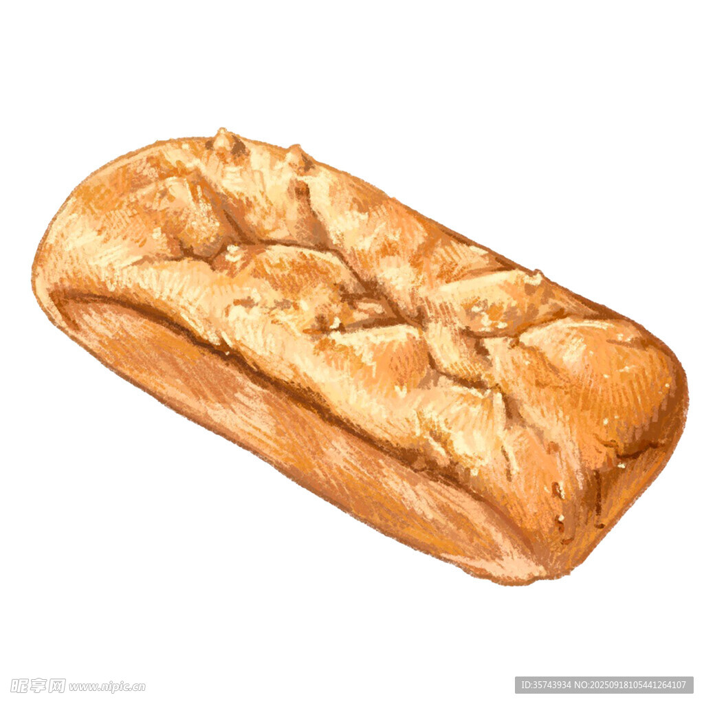 手绘长条面包插画