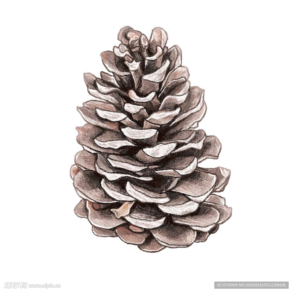 白色背景下的松果