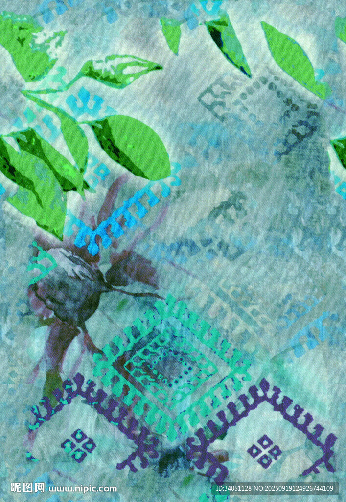 抽象绿叶与货币图案融合