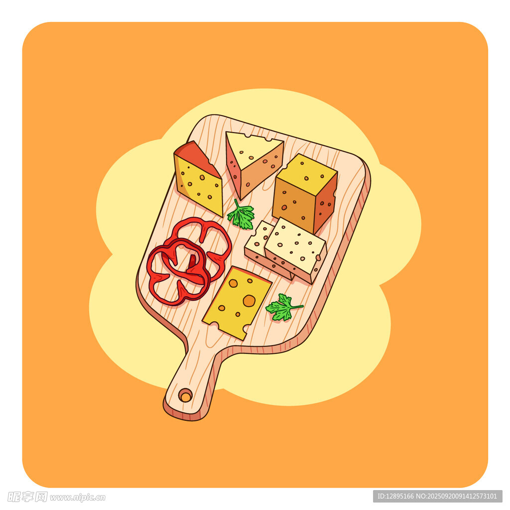 卡通风格的美味披萨拼盘