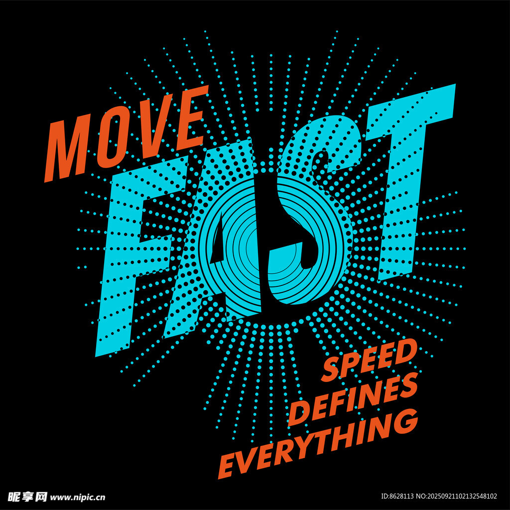动感快速主题文字T恤设计图案