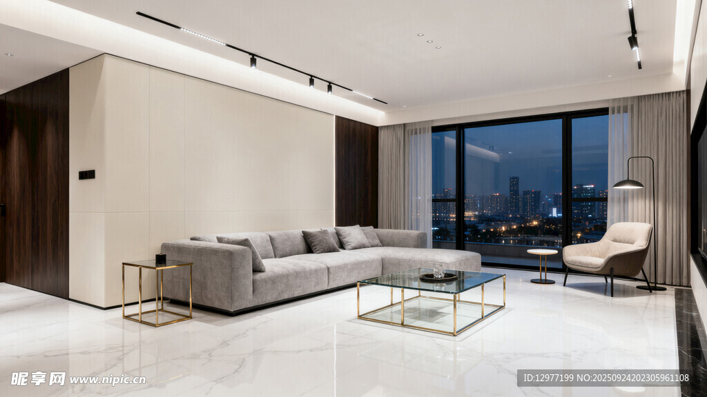 现代简约风豪华客厅夜景