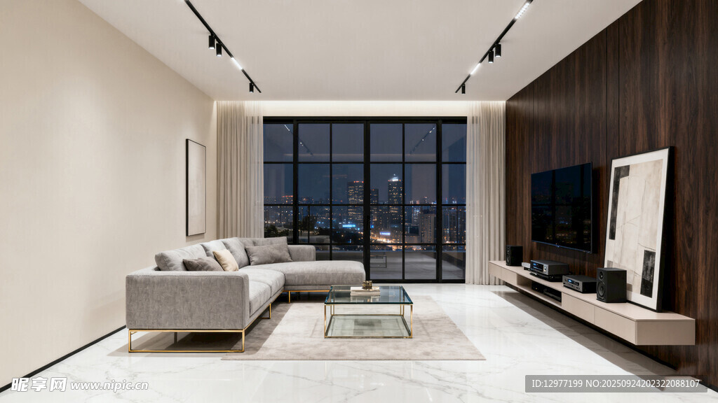 现代简约风格客厅夜景