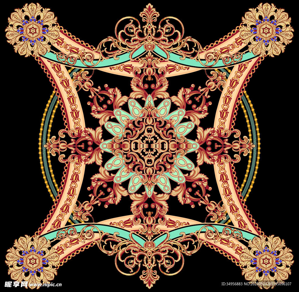 精美复古风对称花纹图案